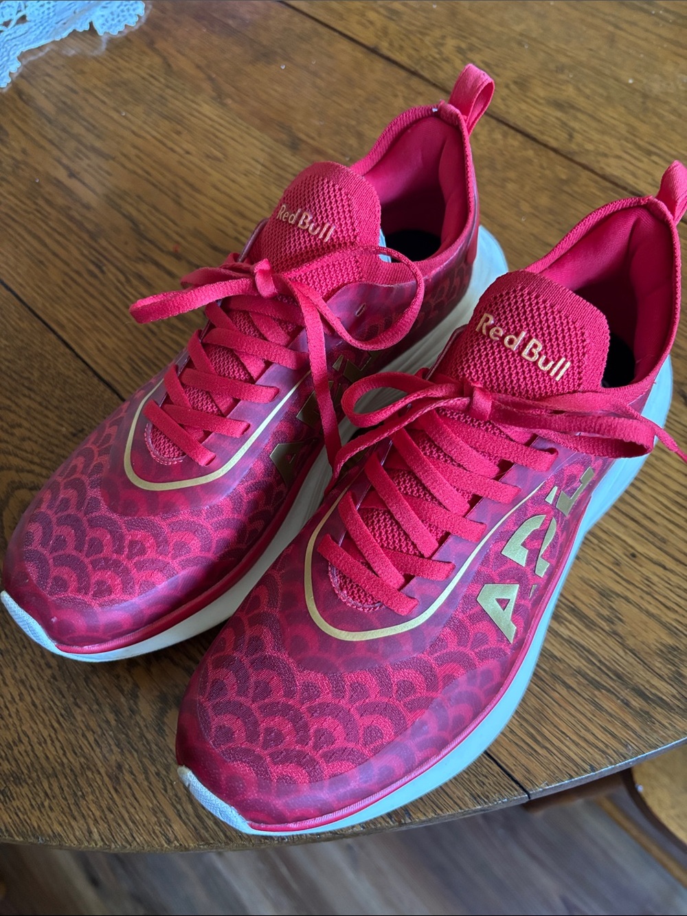 APL Red Bull Collab Athletic Sneakers - Vibrant Red with Gold Trim